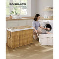 Natural Woven Laundry Hamper with Lid, Breathable Fabric Clothes Basket, Foldable Storage Bin for Home OrganizationNatural