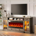 AMERLIFE 70 Large Fireplace TV Stand with 42 Fireplace, Farmhouse Entertainment Center, , Light Gray