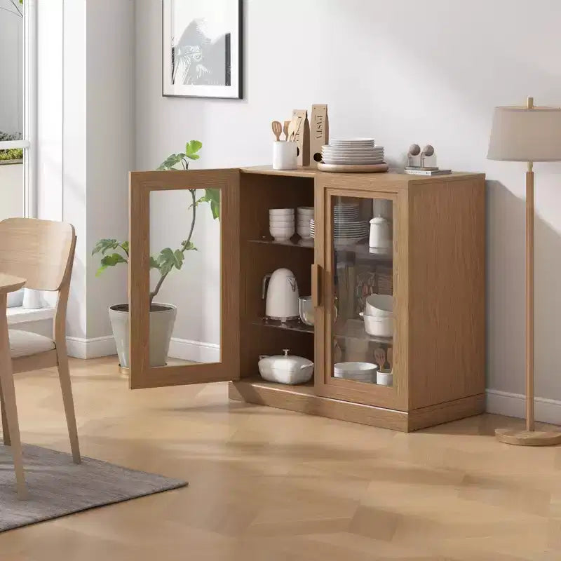 31x31x16 Wood Accent Cabinet, Storage Organizer with Adjustable Shelves and Glass Doors for Kitchen Bedroom Entryway Living Room Dinning Room