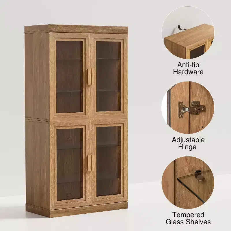 31x31x16 Wood Accent Cabinet, Storage Organizer with Adjustable Shelves and Glass Doors for Kitchen Bedroom Entryway Living Room Dinning Room