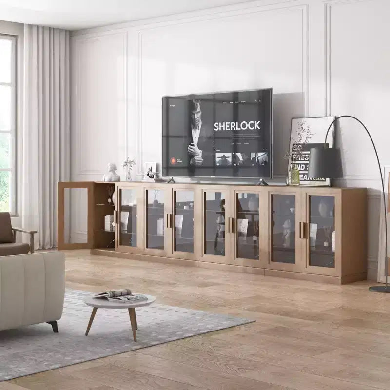 31x31x16 Wood Accent Cabinet, Storage Organizer with Adjustable Shelves and Glass Doors for Kitchen Bedroom Entryway Living Room Dinning Room