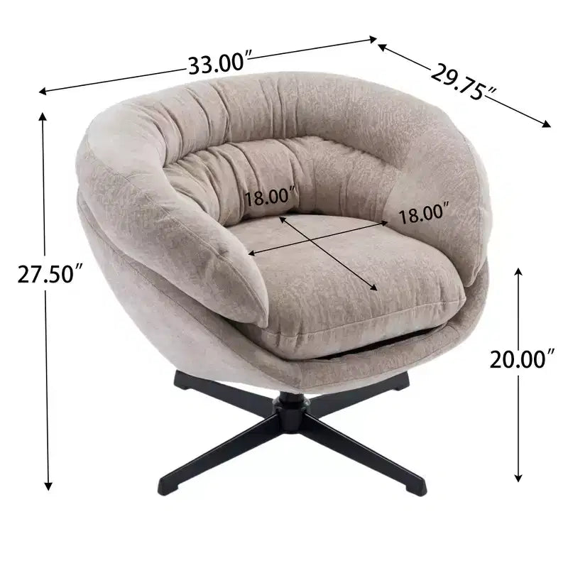 Fauteuil de bureau pivotant moderne en chenille Okak avec coussin amovible, chaise d'appoint confortable pour salon, appartement