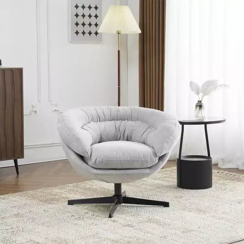 Fauteuil de bureau pivotant moderne en chenille Okak avec coussin amovible, chaise d'appoint confortable pour salon, appartement