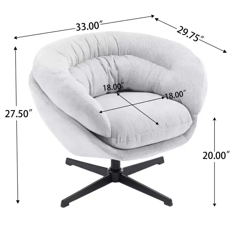 Fauteuil de bureau pivotant moderne en chenille Okak avec coussin amovible, chaise d'appoint confortable pour salon, appartement