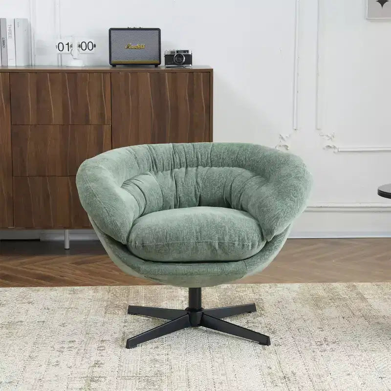 Fauteuil de bureau pivotant moderne en chenille Okak avec coussin amovible, chaise d'appoint confortable pour salon, appartement