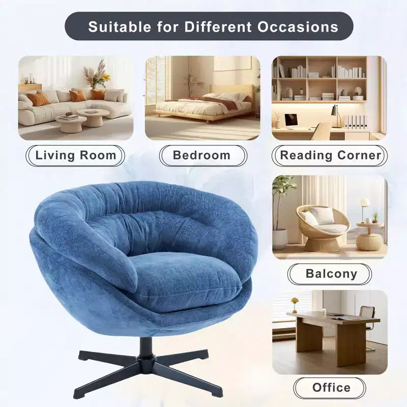 Fauteuil de bureau pivotant moderne en chenille Okak avec coussin amovible, chaise d'appoint confortable pour salon, appartement