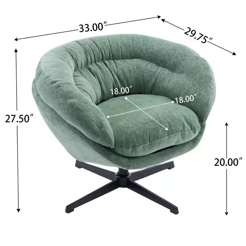 Fauteuil de bureau pivotant moderne en chenille Okak avec coussin amovible, chaise d'appoint confortable pour salon, appartement
