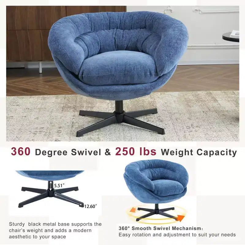 Fauteuil de bureau pivotant moderne en chenille Okak avec coussin amovible, chaise d'appoint confortable pour salon, appartement