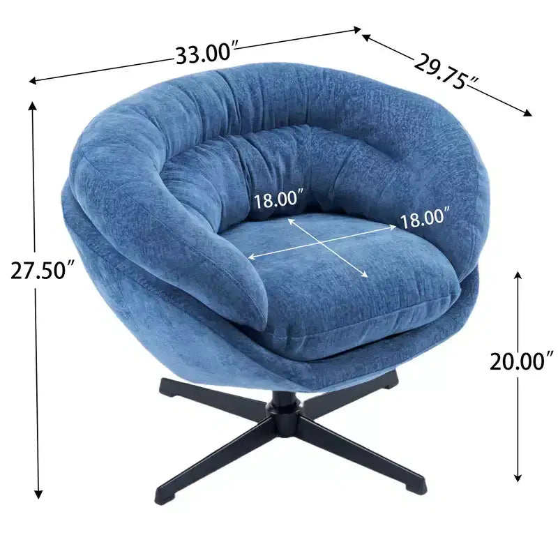 Fauteuil de bureau pivotant moderne en chenille Okak avec coussin amovible, chaise d'appoint confortable pour salon, appartement
