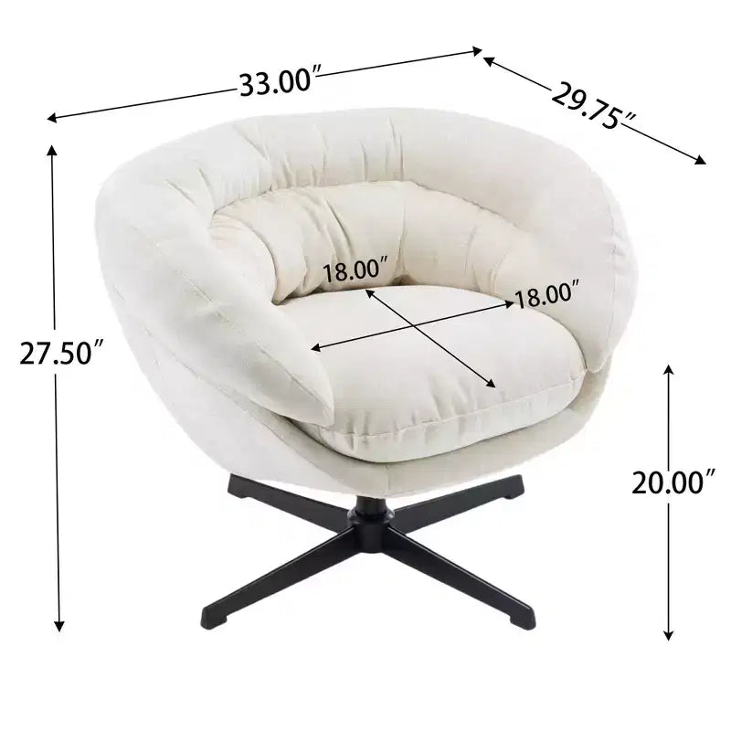 Fauteuil de bureau pivotant moderne en chenille Okak avec coussin amovible, chaise d'appoint confortable pour salon, appartement