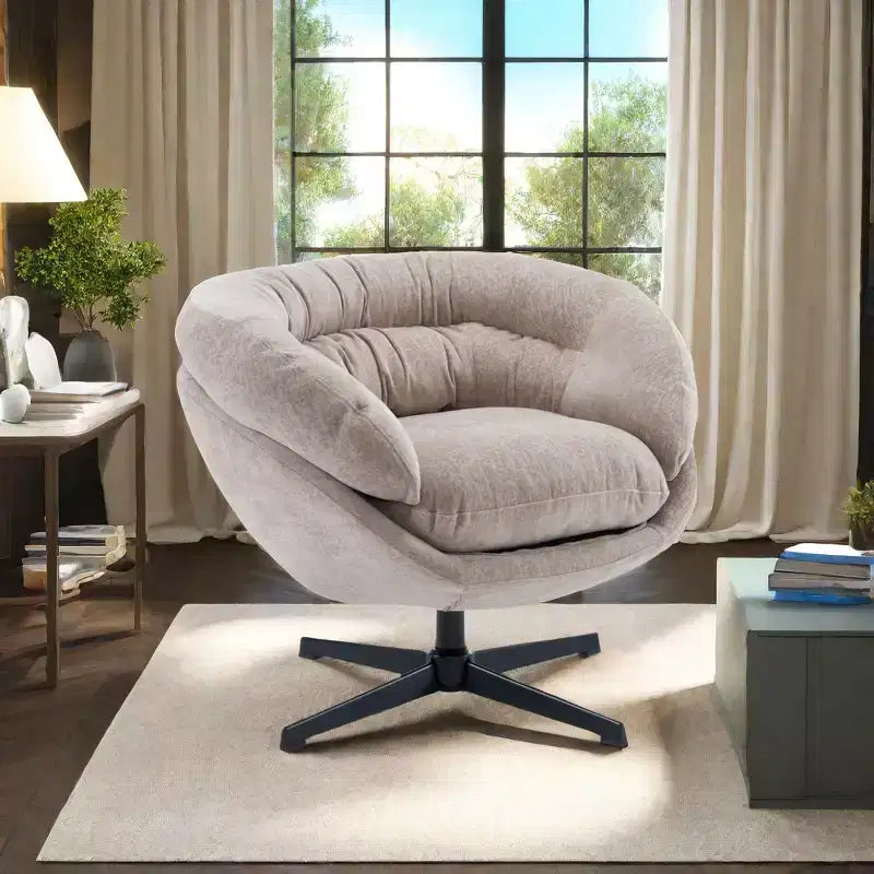 Fauteuil de bureau pivotant moderne en chenille Okak avec coussin amovible, chaise d'appoint confortable pour salon, appartement