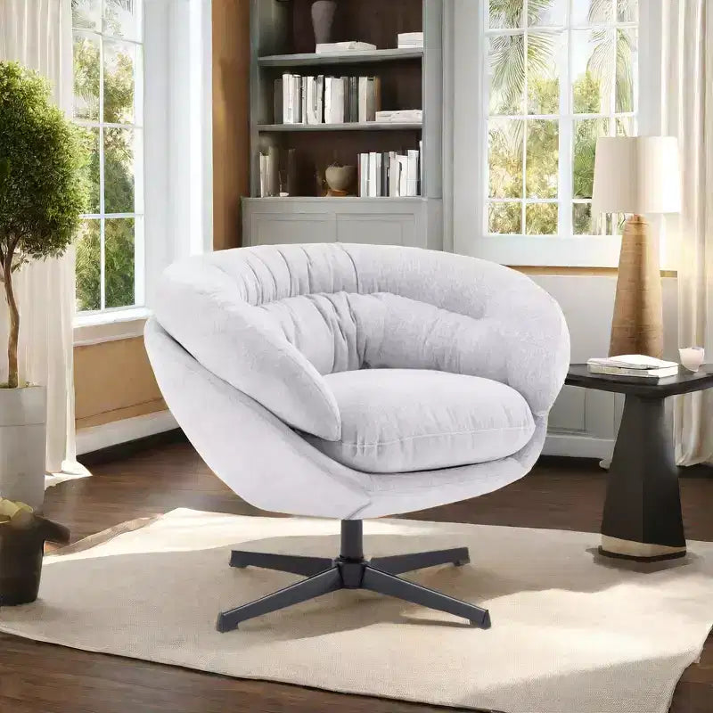 Fauteuil de bureau pivotant moderne en chenille Okak avec coussin amovible, chaise d'appoint confortable pour salon, appartement
