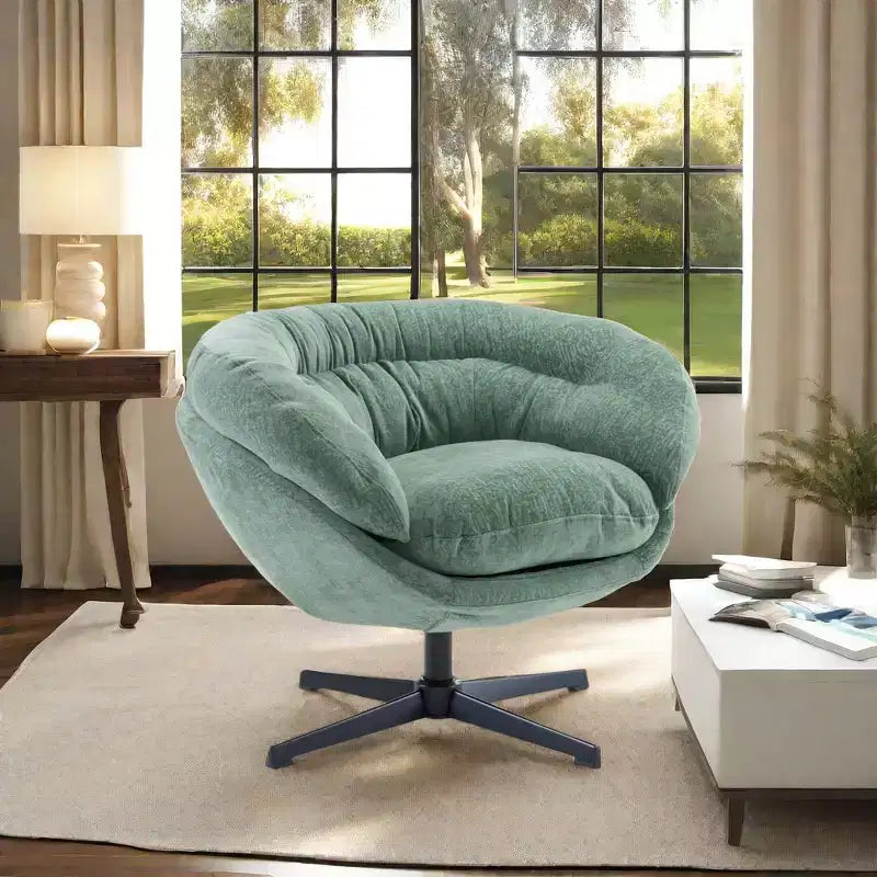 Fauteuil de bureau pivotant moderne en chenille Okak avec coussin amovible, chaise d'appoint confortable pour salon, appartement
