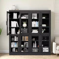 67x62x16 Wood Accent Sideboard Cabinet in Black, Storage Organizer with Adjustable Shelves and Glass Doors for Kitchen Bedroom Living/Dinning Room