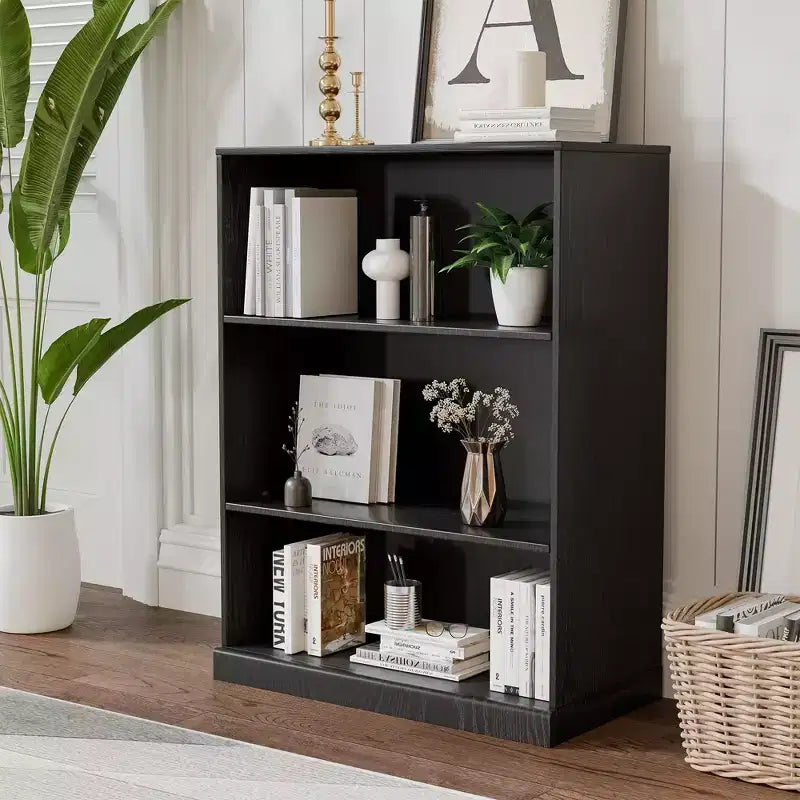 [41.5-inch | Extra Large Capacity]Doorless Black Wood Grain Storage Shelf (Decor & Storage Combo for Living Room/Bedroom)