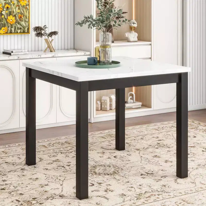 5 PCS Dining Set Counter Height Dining Table Set Bar Height Dining Set with 4 Velvet-Upholstered Chairs&Faux Marble Top Dining Table-ModernLuxe