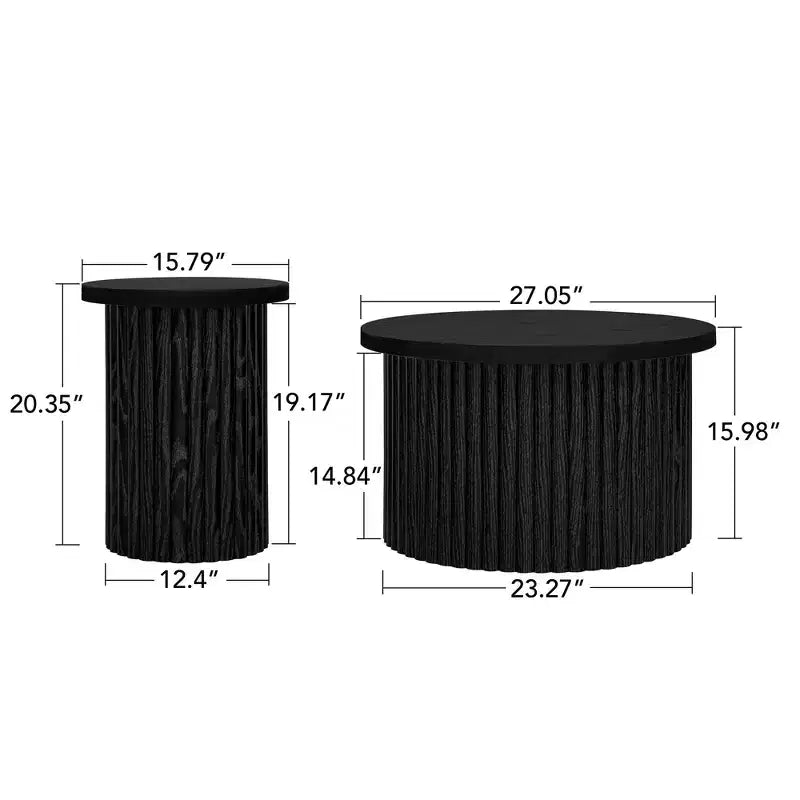 Round Nesting Coffee Table End Table Cocktail Table Accent Table SIde Table Center Table, Natural/Black-ModernLuxe