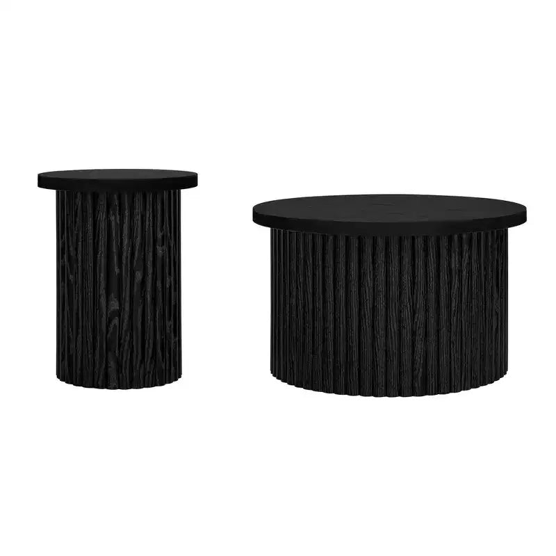 Round Nesting Coffee Table End Table Cocktail Table Accent Table SIde Table Center Table, Natural/Black-ModernLuxe