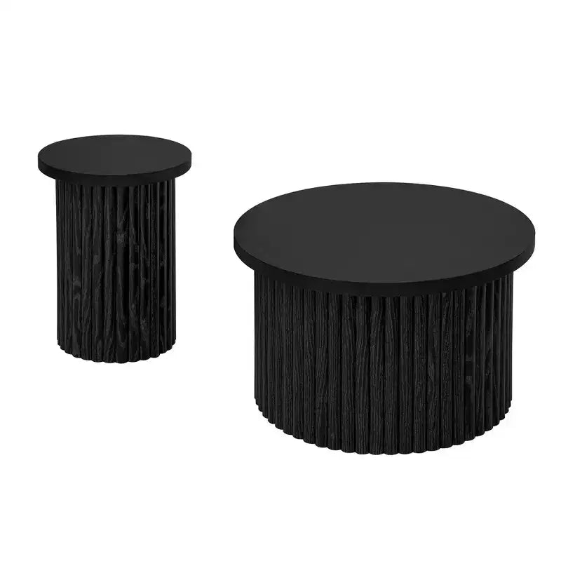 Round Nesting Coffee Table End Table Cocktail Table Accent Table SIde Table Center Table, Natural/Black-ModernLuxe