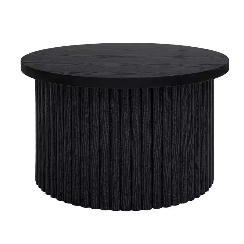Round Nesting Coffee Table End Table Cocktail Table Accent Table SIde Table Center Table, Natural/Black-ModernLuxe