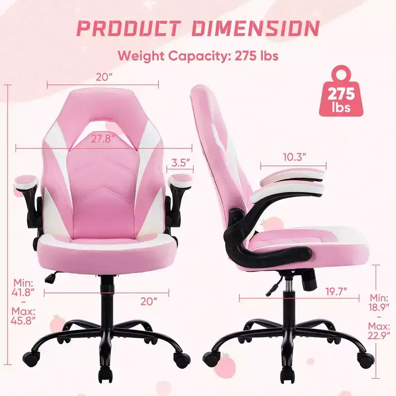 Bestier Gaming Chair, PU Leather Computer Swivel Chair with Lumbar Support, Adjustable Backrest and Flip-up Armrest for Home Office Desk Chair