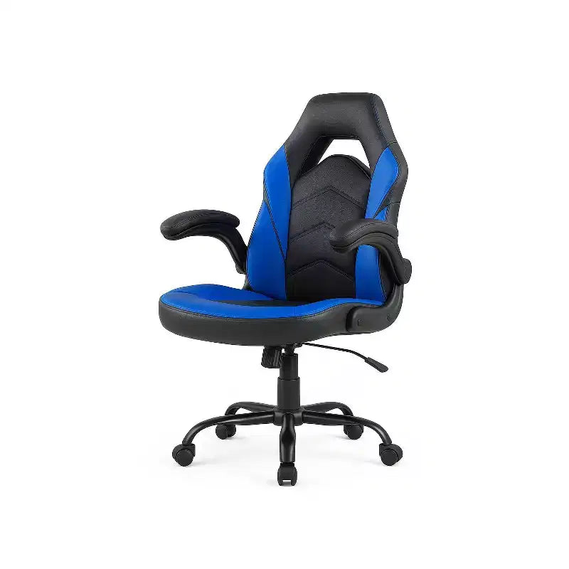 Bestier Gaming Chair, PU Leather Computer Swivel Chair with Lumbar Support, Adjustable Backrest and Flip-up Armrest for Home Office Desk Chair
