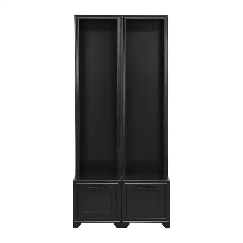 Whisen Elegant Free Standing Hall Tree Set of 2, Multifunctional 3-IN-1 Entryway Coat Rack with Black Retro Handles