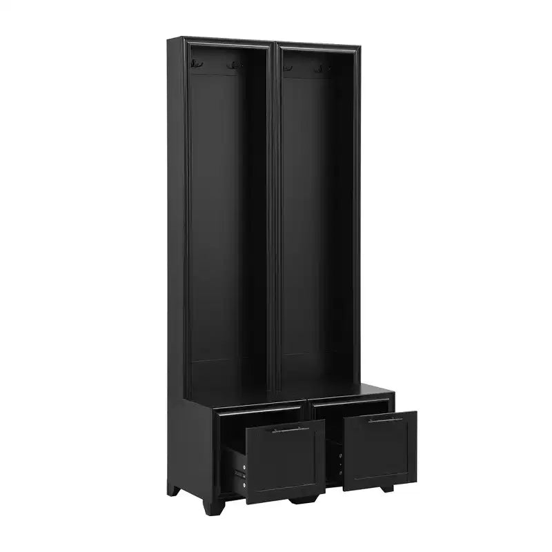 Whisen Elegant Free Standing Hall Tree Set of 2, Multifunctional 3-IN-1 Entryway Coat Rack with Black Retro Handles