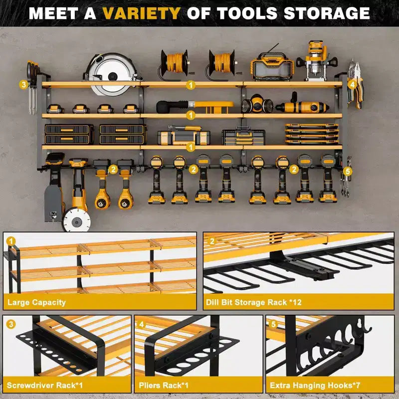 Hausource 4-Tier Large Power Tool Organizer - 12 Drill Holder, Workshop Storage Rack