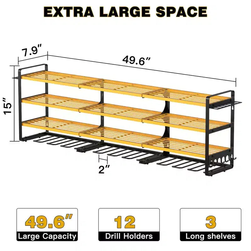 Hausource 4-Tier Large Power Tool Organizer - 12 Drill Holder, Workshop Storage Rack