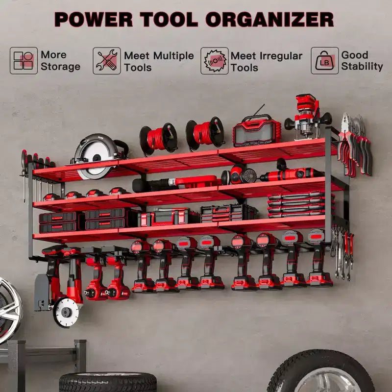 Hausource 4-Tier Large Power Tool Organizer - 12 Drill Holder, Workshop Storage Rack