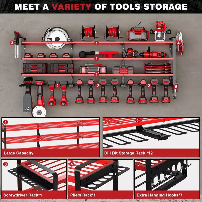 Hausource 4-Tier Large Power Tool Organizer - 12 Drill Holder, Workshop Storage Rack