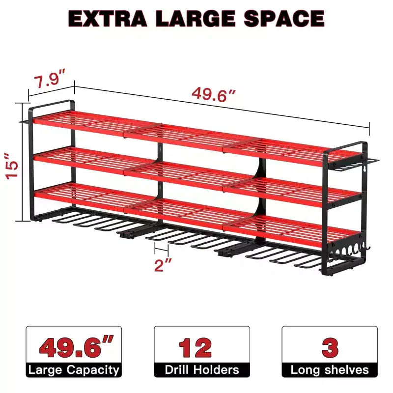 Hausource 4-Tier Large Power Tool Organizer - 12 Drill Holder, Workshop Storage Rack