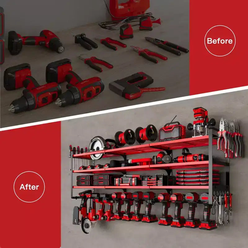 Hausource 4-Tier Large Power Tool Organizer - 12 Drill Holder, Workshop Storage Rack