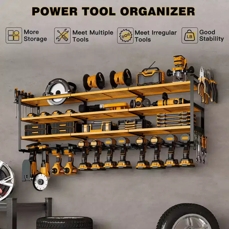 Hausource 4-Tier Large Power Tool Organizer - 12 Drill Holder, Workshop Storage Rack
