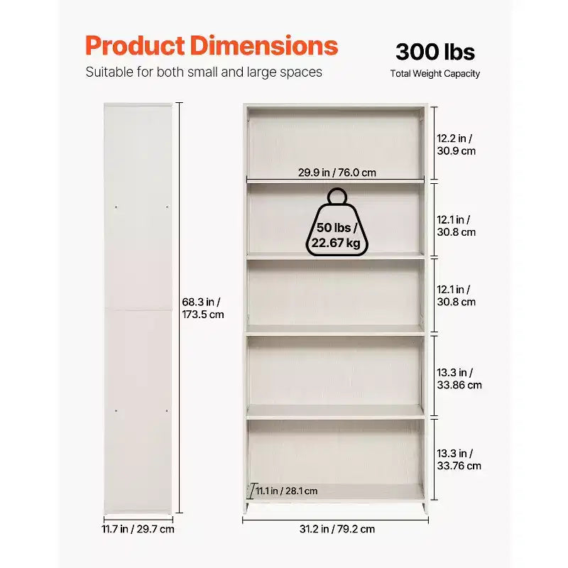 VEVOR 5 Tiers Wide Bookshelf, 68 in Wooden Open Bookcase with Display Storage Organizer Shelf, Freestanding Tall Display Floor Bookcase Bookshelf