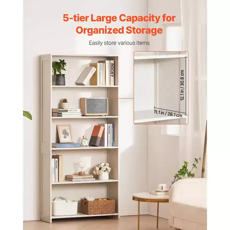 VEVOR 5 Tiers Wide Bookshelf, 68 in Wooden Open Bookcase with Display Storage Organizer Shelf, Freestanding Tall Display Floor Bookcase Bookshelf