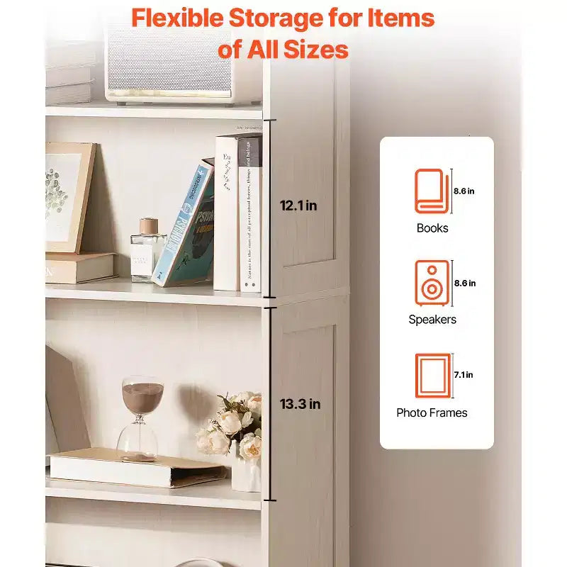 VEVOR 5 Tiers Wide Bookshelf, 68 in Wooden Open Bookcase with Display Storage Organizer Shelf, Freestanding Tall Display Floor Bookcase Bookshelf