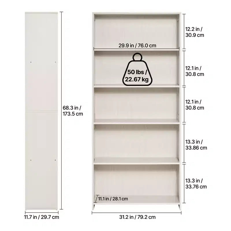 VEVOR 5 Tiers Wide Bookshelf, 68 in Wooden Open Bookcase with Display Storage Organizer Shelf, Freestanding Tall Display Floor Bookcase Bookshelf