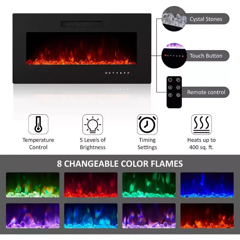 AMERLIFE 68 High Gloss Fireplace TV Stand with 40 Fireplace with LED Lights for TVs up to 78