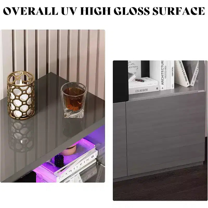 AMERLIFE 68 High Gloss Fireplace TV Stand with 40 Fireplace with LED Lights for TVs up to 78