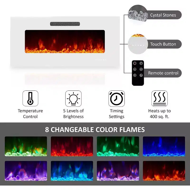 AMERLIFE 68 High Gloss Fireplace TV Stand with 40 Fireplace with LED Lights for TVs up to 78