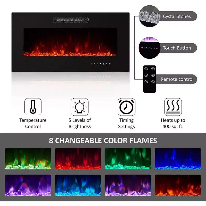 AMERLIFE 68 High Gloss Fireplace TV Stand with 40 Fireplace with LED Lights for TVs up to 78