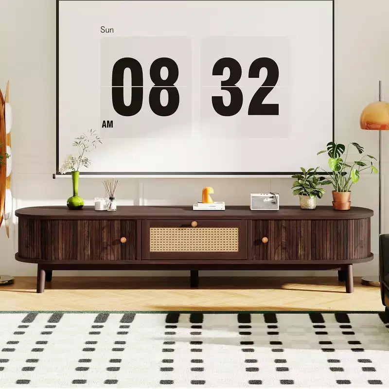 Mid Century Modern TV Stand, Fluted Entertainment Center for TVs up to 75, Media Console with 2 Doors and Drawer