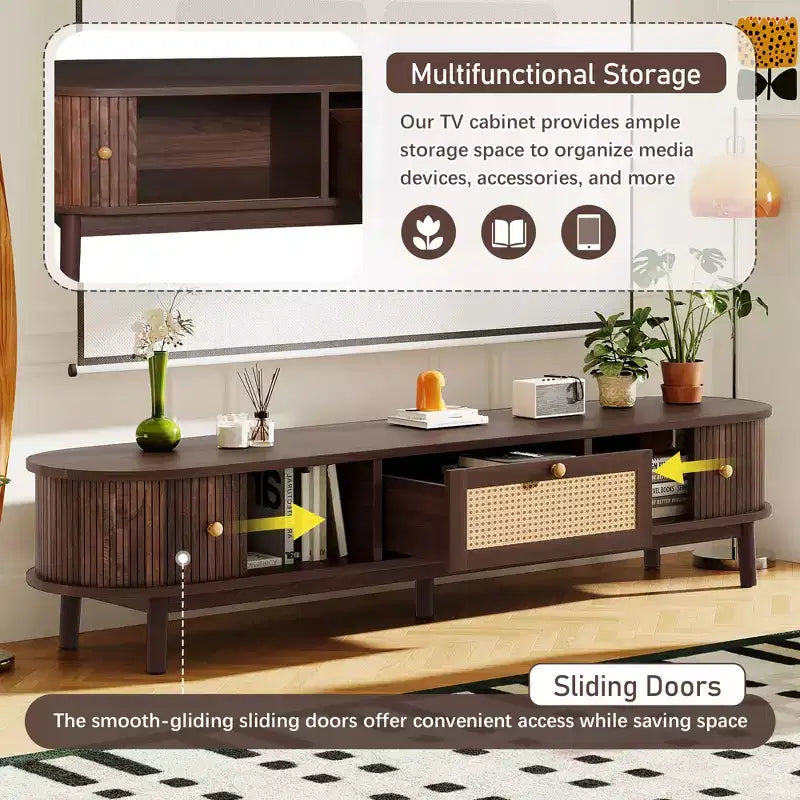 Mid Century Modern TV Stand, Fluted Entertainment Center for TVs up to 75, Media Console with 2 Doors and Drawer