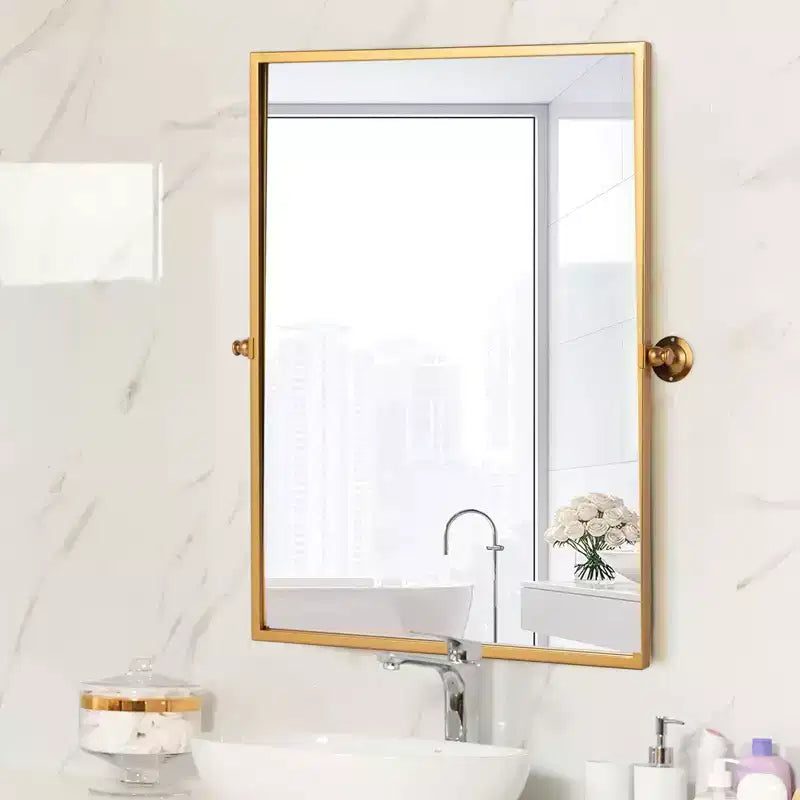 38x26 Rectangle Bathroom Mirror with Metal Frame, HD Images and Explosion Proof Glass Gold