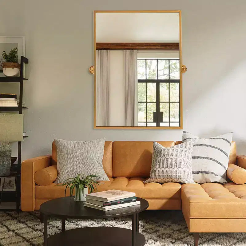 38x26 Rectangle Bathroom Mirror with Metal Frame, HD Images and Explosion Proof Glass Gold