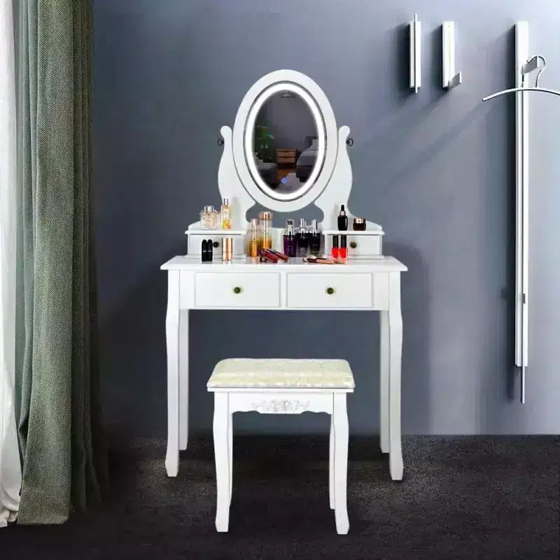 Karl Home | Coiffeuse avec bande lumineuse LED tactile et tabouret
