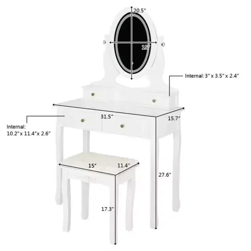 Karl Home | Coiffeuse avec bande lumineuse LED tactile et tabouret