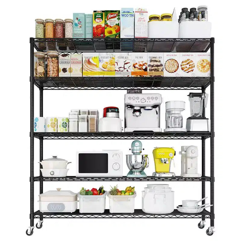 Karl Home Heavy Duty Storage Adjustable Metal Shelves Wire Shelving Unit With Wheels 1200LBS NSF